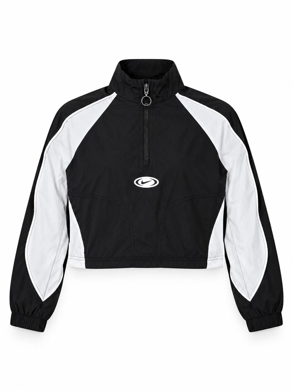 Nike Kids Cropped Windbreaker Size S Black White Half Zip Y2K Oval Swoosh NWT